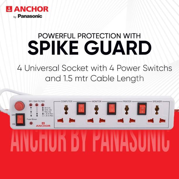 ANCHOR 4 way 6A Universal Socket & 3 + 1 Master Switch | Extension Board 4  Socket Extension Boards