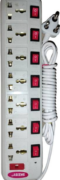 Skeisy BOARD 7 SOCKET 7 SWITCH EXTENSION CORD POWER UP 6AMP AND 240V CORD LENGHT 3 MTR 7  Socket Extension Boards