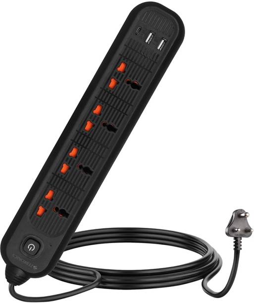 ZEBRONICS Power Bar 145, 2000 W, 10 Amps, LED Indicator, 1 Type C Port, 2 USB Ports and 4  Socket Extension Boards