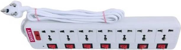 Skeisy whtie-7+7 Socket Extension extension cord, LED Indicator (White)(White, 3 m) 7  Socket Extension Boards