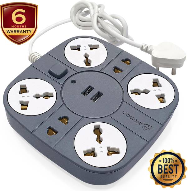 Axmon Extension board [ FIRE PROOF] [SHOCK PROOF ] 10 Amp [2 USB Ports ] [ 1.8 M CORD] 6  Socket Extension Boards