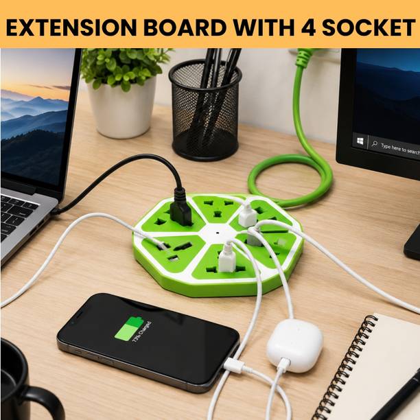 YAROH Hexagon Extension Socket With 1 Meter Cable & 4 USB Ports and 4 SocketWY278 4 Socket Extension Boards