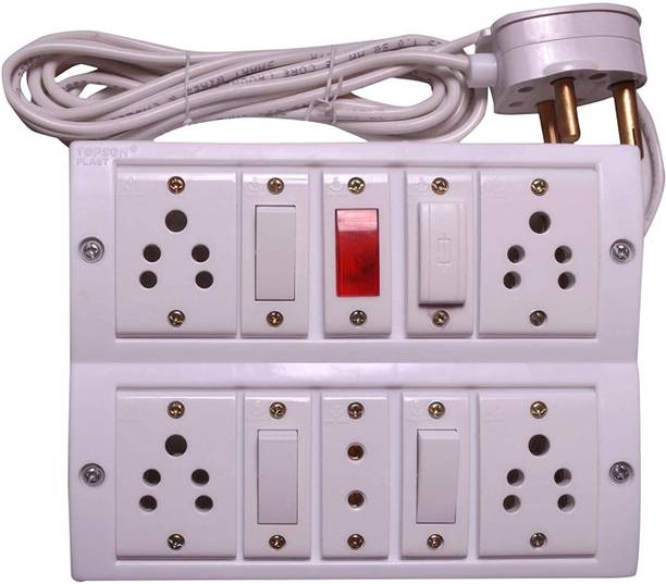 Ganpati Electrical Plastic 5 Socket Anchor 4 (3 pin)+1 (2 pin) Extension Board with 6 Amp Heavy Duty Plug with Indicator with Anchor Fuse(4Meter) 5  Socket Extension Boards