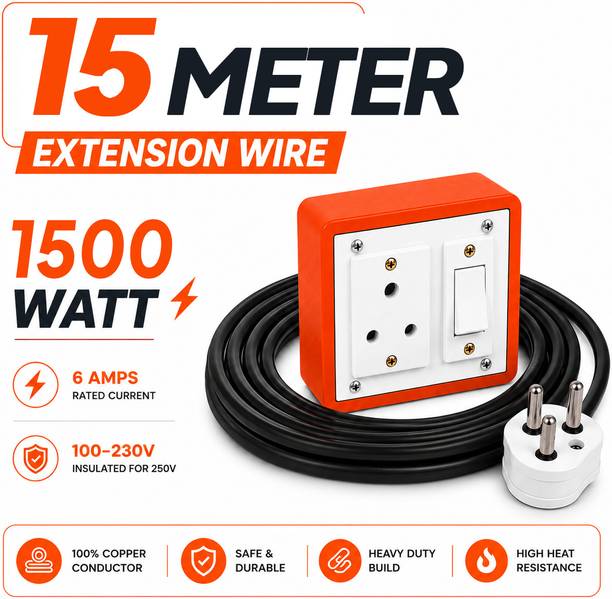 Extocord Heavy Duty Extension Board One Socket One Switch 1500W 15 Meter 3 Core Cable 1  Socket Extension Boards