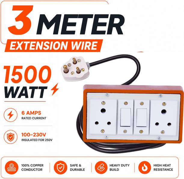 Extocord Heavy Duty Extension Board with Two Socket Two Switch 1500W 3 Meter 3 Core Cable 2  Socket Extension Boards