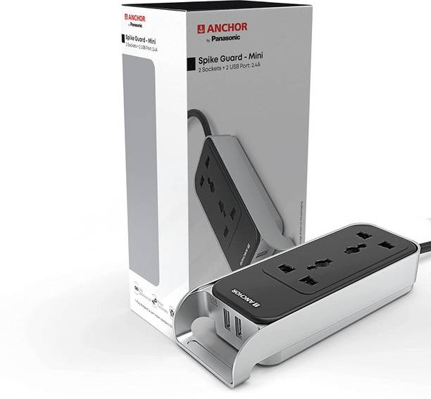 Anchor By Panasonic 6A,Spike Guard 2 Sockets + USB 2.4A, 0.8M Cable 2  Socket Extension Boards