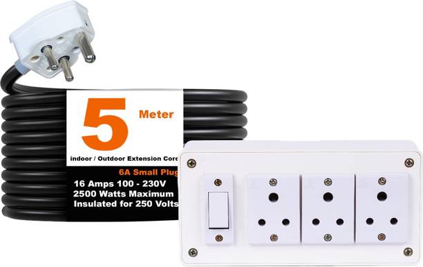 JELECTRICALS 6Amp Extension Board With 3 Socket 1 Switch, 1.5Sqmm 3Core Heavy-Duty Cable 3  Socket Extension Boards