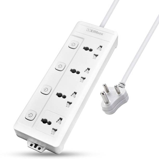 EMBox 10A Extension Board with 5 Meter Cable-Spike Guard with Individual Switch 4  Socket Extension Boards