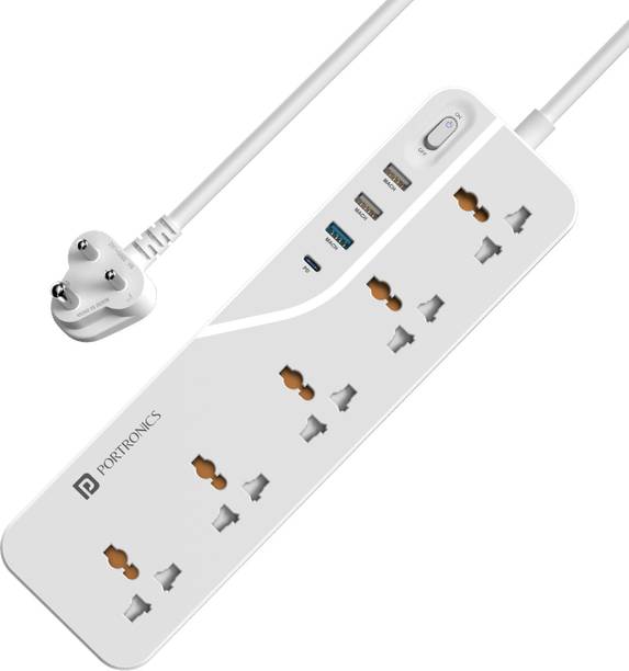 Portronics Power Plate 22 Multi Plug, 5 Sockets, 20W Type-C, 3 USB Ports, 3m Cord, 5  Socket Extension Boards