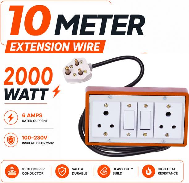 Extocord Heavy Duty Extension Board Two Socket Two Switch 2000W 10 Meter 3 Core Cable 2  Socket Extension Boards
