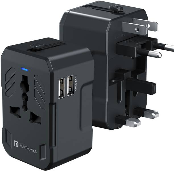 Portronics Juicemate 2 12W All In One Universal International Travel Adaptor,2X USB-A Port 1  Socket Extension Boards