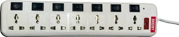 Skeisy 7 Socket Extension Cord With Individual Switches FUSE Led Indicator 7 Socket Extension Boards (White)(RED) 7  Socket Extension Boards
