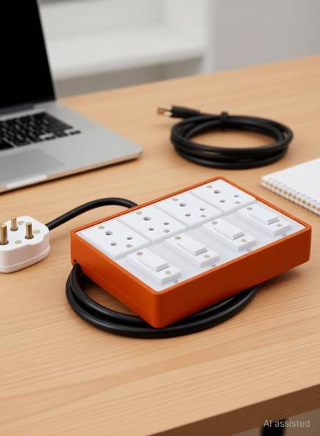 Electro Factory Brown Heavy Duty Extension Board (4+4) 8 Meter Wire 4 Anchor Swi
