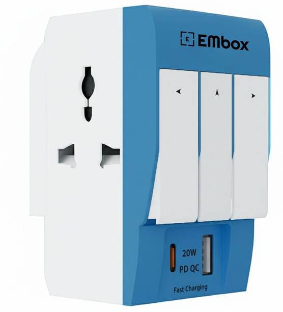 EMBox 3-Way Pin Multi Plug Socket-Universal Travel Adapter with USB Individual Switch 3  Socket Extension Boards