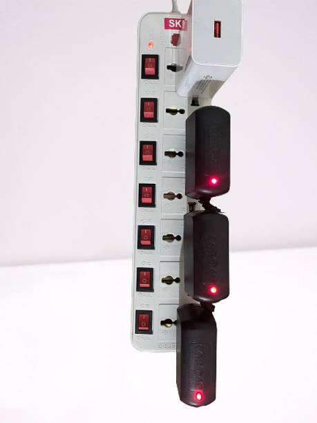 Skeisy 7+7 Socket Extension board|Board (White) extension cord, LED Indicator (White) 7  Socket Extension Boards