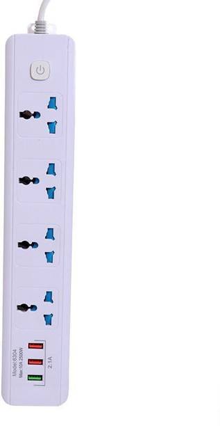 BRIZINGER Extension Board Spike Guard Cord with 3 USB Charging Ports 4 Sockets 4  Socket Extension Boards