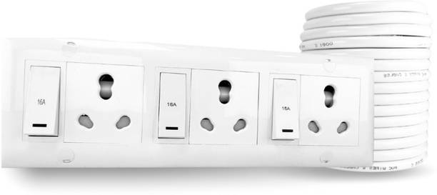 crexan 16A Heavy Duty Extension Board ,3 Outlet Power Strip with Individual 16A Switch 3  Socket Extension Boards
