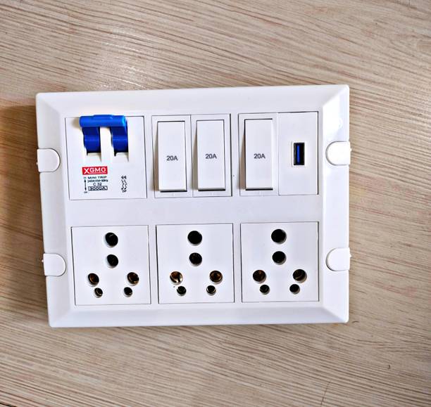 AJ ELECTRICALS 3 socket 1 usb charger 1 MCB 32 ampere 3  Socket Extension Boards