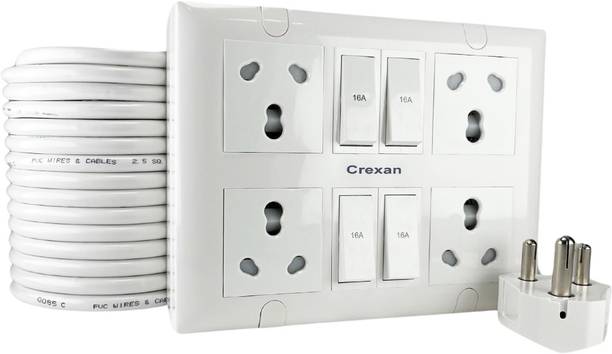 crexan Extension Board 240V/1500/2500W+16A Socket&Switch 4+16A Big Plug,2.5 Sq.mm Wire 4  Socket Extension Boards