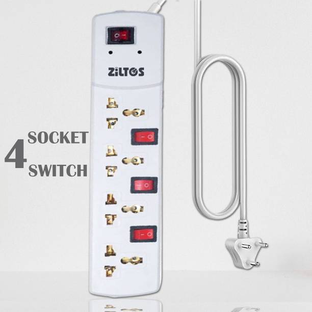 Ziltos 4 Socket & 4 Switch Board with 3 Yard wire 4  Socket Extension Boards