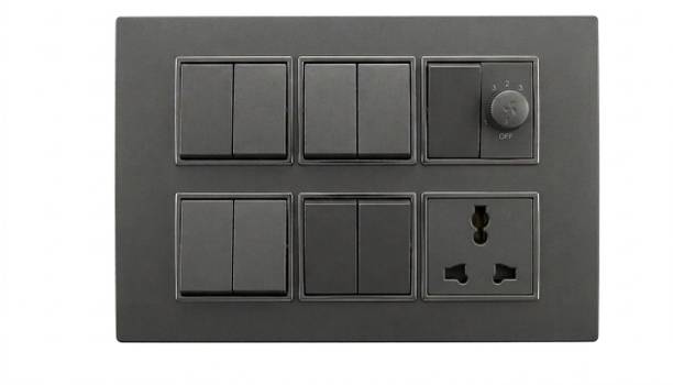 BAHUL 9 Switch 1 Socket Modular Board | Elite Matte Grey Edition | 1 Fan Regulator 1 Socket Extension Boards