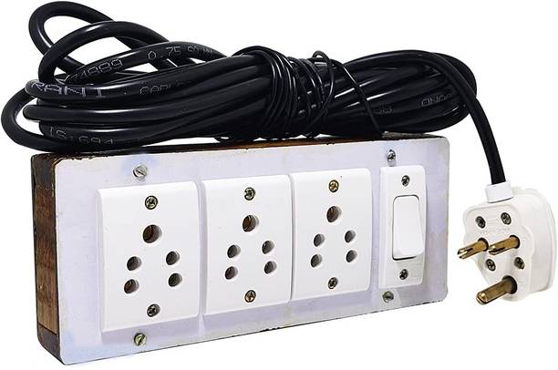 SUKANTA Wooden Extension Board with 3 SOCKET + 1 SWITCH With 5 Meter Wire 3  Socket Extension Boards