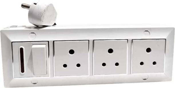 Abhinex Modular Board 1 Switch 3 Socket with Indicator Pure Copper Wire | 3 Pin Plug 3  Socket Extension Boards