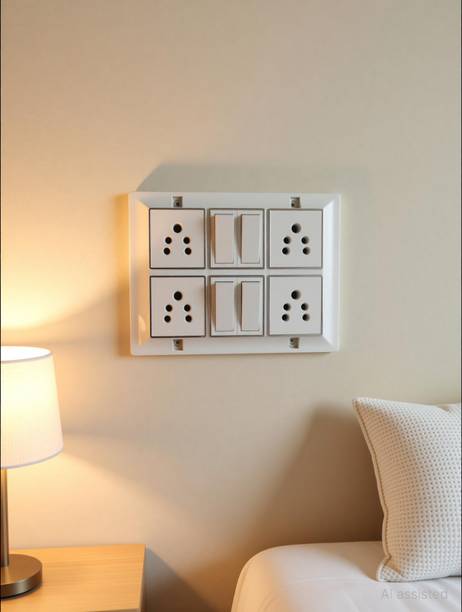 KHOPALA 4 & 4 Modular Stylish Switch Board with 3 Yard wire 4 Socket Extension Boards 4  Socket Extension Boards