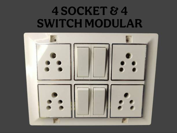 KHOPALA 4 & 4 Modular Stylish Switch Board with 3 Yard wire 4 Socket Extension Boards 4  Socket Extension Boards