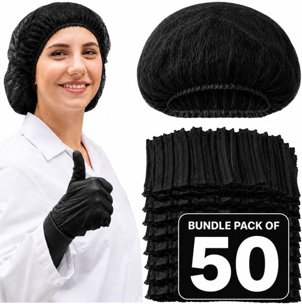 7SHIELD Disposable Black Bouffant Caps 50 Pack | Non Woven Medical Hair Net Cap Surgical Head Cap