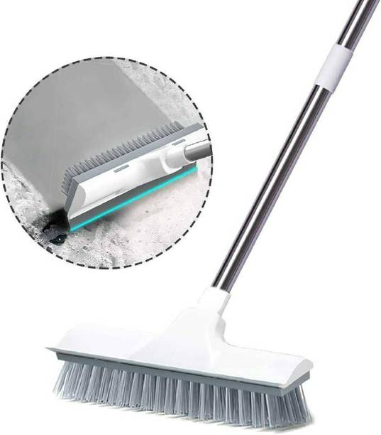 TRINGDOWN Floor Scrub Brush with Long Handle, 2 in 1 Scrape and Brush Sweat Scraper