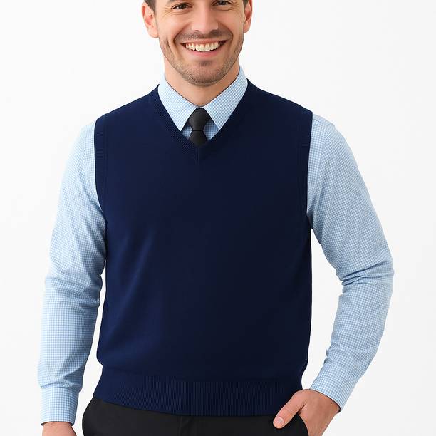 urban rock Solid V Neck Casual Men Dark Blue Sweater