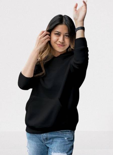 Ashkart Women Full Sleeve Solid Hooded Sweatshirt