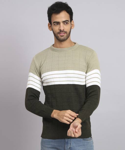 SILVANUS Woven Round Neck Casual Men Multicolor Sweater
