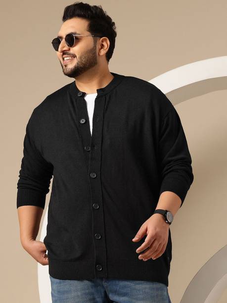 Sztori Solid Round Neck Casual Men Black Sweater