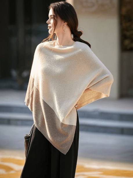HERE&NOW Women Colorblock Boat Neck White Sweater