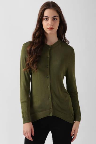 Women Solid Boat Neck Dark Green Sweater