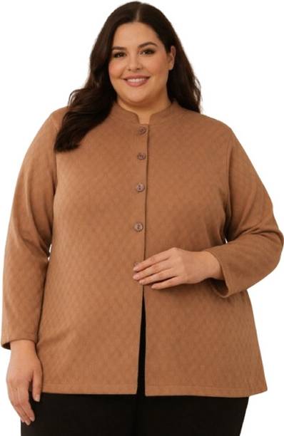 Women Self Design Mandarin Neck Beige Sweater