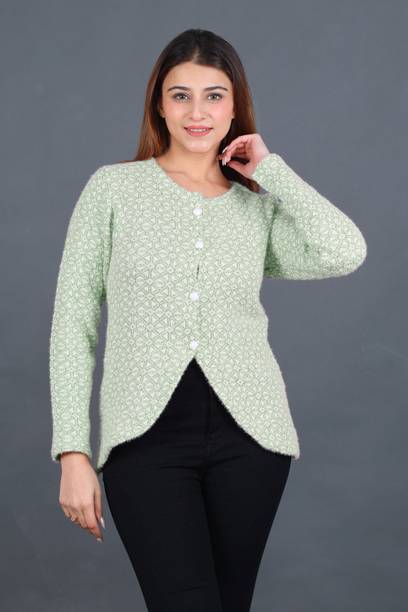 Women Colorblock Round Neck Light Green Sweater