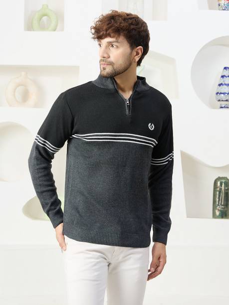 Price History of Men Woven Crew Neck Multicolor Sweater from