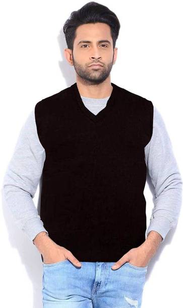 Shunit creation Solid V Neck Casual Men Brown Sweater