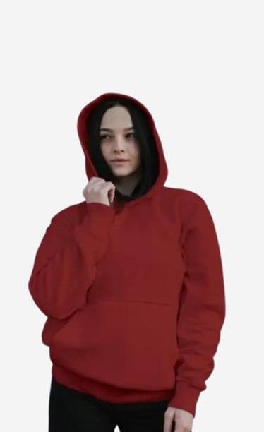Ashkart Women Full Sleeve Solid Hooded Sweatshirt