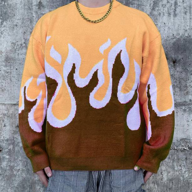 Men Graphic Print Round Neck Multicolor Sweater