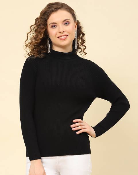 Price History of Women Solid High Neck Black Sweater from Flipkart