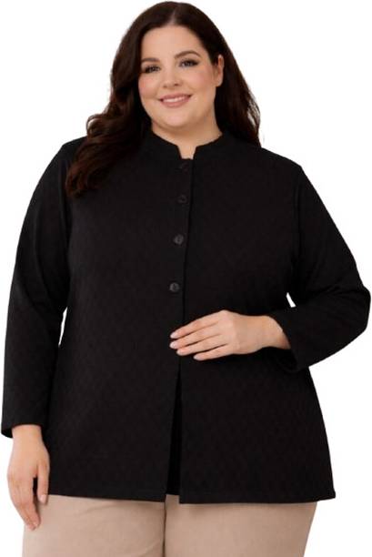 Women Self Design Mandarin Neck Black Sweater