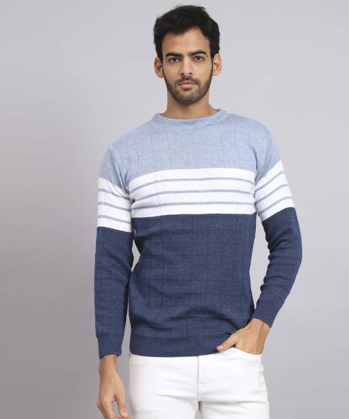 SILVANUS Woven Round Neck Casual Men Multicolor Sweater