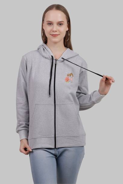 Women Solid Hooded Neck Grey Sweater