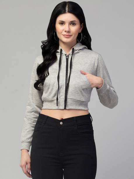 Women Full Sleeve Self Design Hooded Sweatshirt