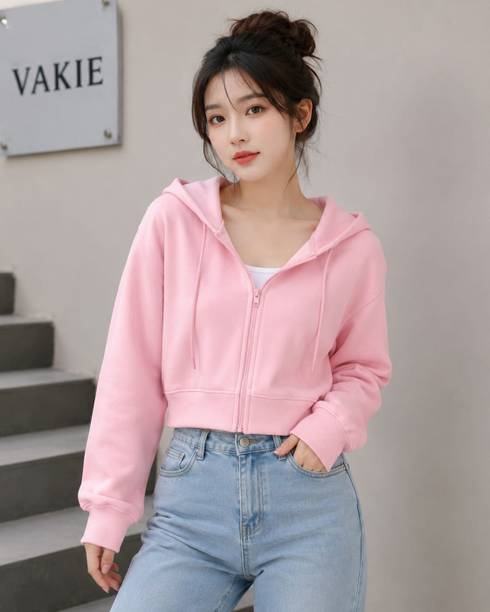 Women Short Sleeve Solid Hooded Sweatshirt