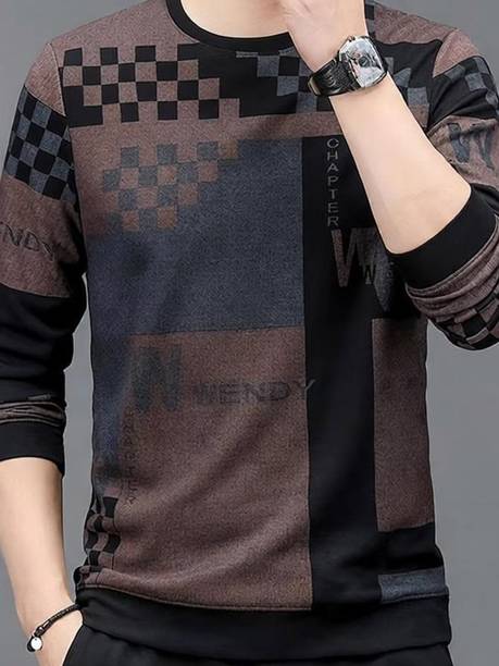 Men Printed Round Neck Polyester Multicolor T-Shirt